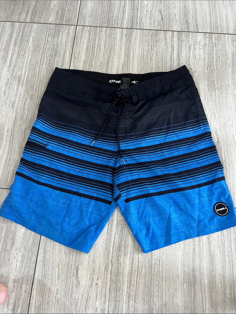 O'Neill Men's Black and Blue Striped Board Shorts